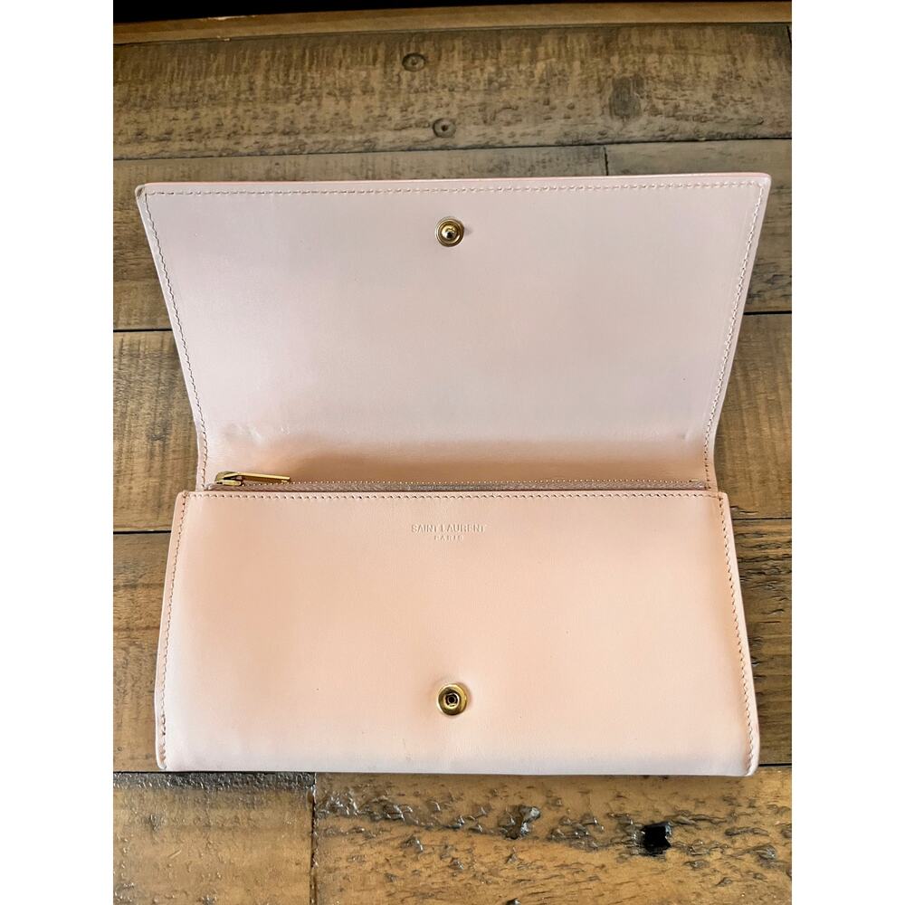 SAINT LAURENT YSL Leather Long BI-FOLD Wallet in Blush Pink - Picture 7 of 13